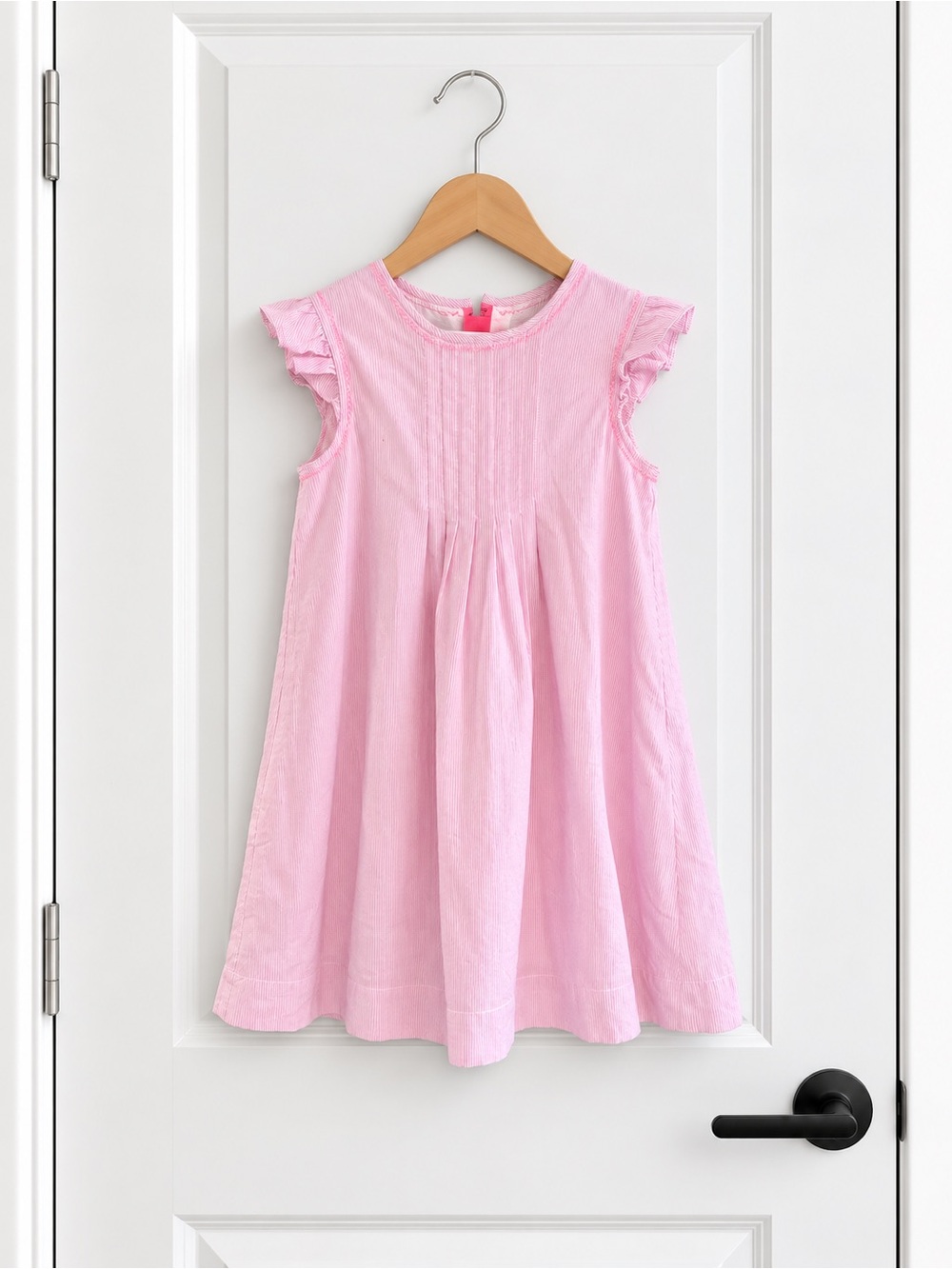 Egg New York Girls Pink Stripe Pintuck Flutter Sleeve Dress Size 10